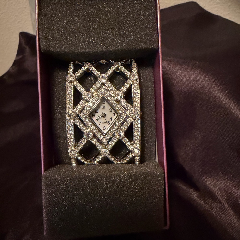 Suzanne Somers Silver Crystal Lattice Bracelet Watch